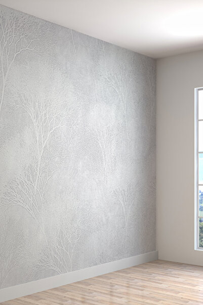 dreamwall Gri İnce Ağaç Dalları Desenli Tekstil Duvar Kağıdı