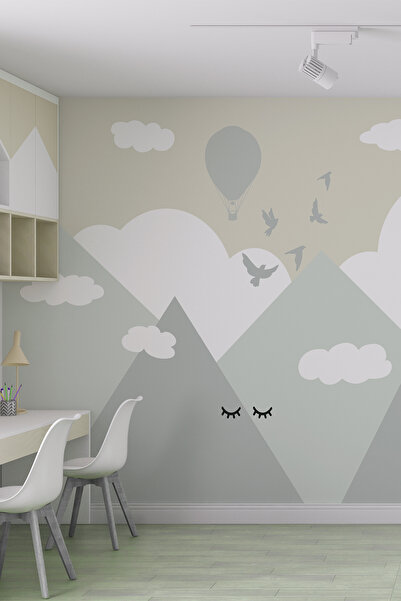 dreamwall Pastel Dağlar ve Bulutlar Çocuk Odası Tekstil Duvar Kağıdı