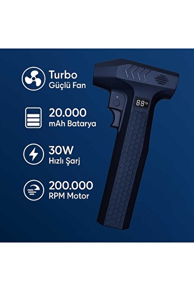 Merwish Hava Kompresörü Şarjlı Turbo Fan | Powerbank & El Feneri Özellikli | ...