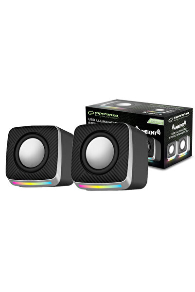 ESPERANZA 2.0 stereo speakers, LED lighting, USB, 6W, Ambient, volume control, black