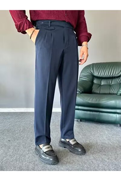 TÜZeMEN Pleated Fabric Trousers with Belt Detail