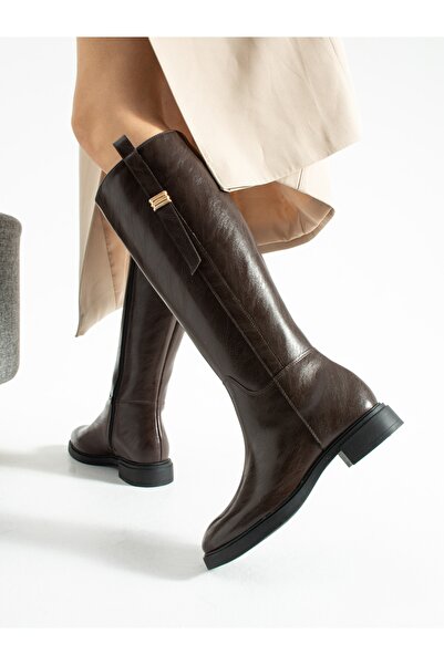 ALEMDAR AYAKKABI Γυναικείες μπότες με λεπτομέρεια με κούμπωμα καφέ SNUG