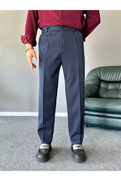 TÜZeMEN Pleated Fabric Pants with Side Button Closure