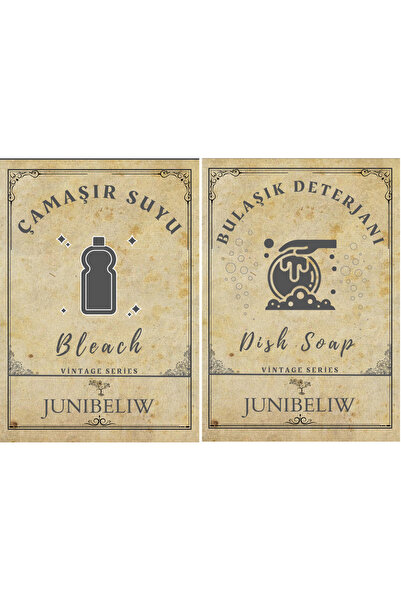 junibeliw 2Lİ SET VİNTAGE Suya Dayanıklı Etiket Çamaşır Suyu Bulaşık Deterjanı