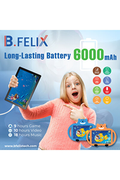 FELIX تابلت بي فيليكس للأطفال BF1001، شاشة 10 بوصات، واي فاي، 4 جيجابايت، 64 جيجابايت، أزرق وأسود