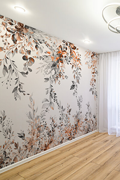 dreamwall Sarmaşık Yaprak Desenli Siyah Turuncu Tekstil Duvar Kağıdı
