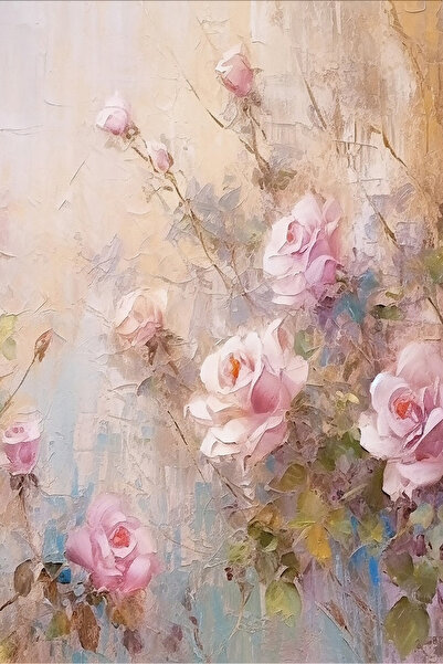 dreamwall Pastel Gül Desenli Yağlı Boya Efektli Romantik Tekstil Duvar Kağıdı