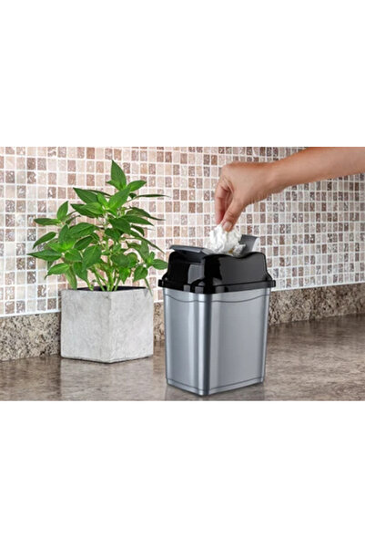 bk&tk design Kapaklı Plastik Çöp Kovası - Ev Ofis Banyo Mutfak Tezgah Üstü Çö...