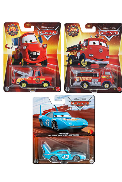 HOT WHEELS Disney Pixar Cars 1:55 Race & Rescue Mater-Martin - Red Rojo - Dinoco The King (3lü Set)