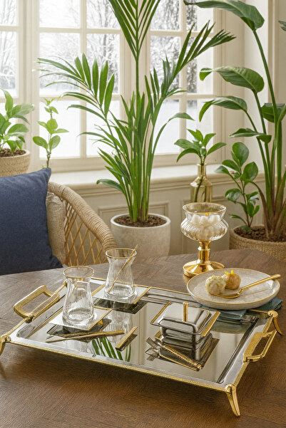 Davet Defne Gold Paslanmaz Çelik Ayaklı 40 Parça Gold Çay Seti - 40 Parça Gol...