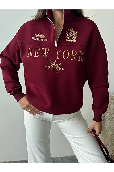 Zeynep Öykü Style سترة نسائية من نيو يورك مطرزة بثلاث خيوط وسحاب