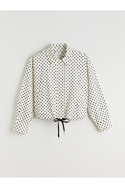 LC Waikiki LCW Vision Siyah Gömlek Yaka Puantiyeli Oversize Kadın Ceket W5MH95Z8