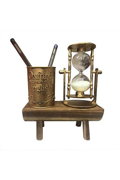 Canderel Ahşap Dekoratif Kalemlikli Kum Saati Dekor Hediyelik