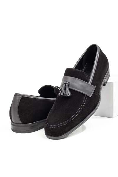 BMoD Black men's suede loafers with fringe, made of genuine leather MOD08763