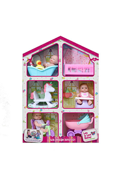 JC TOYS Mini cardboard house+3 babies 13 cm+accessories