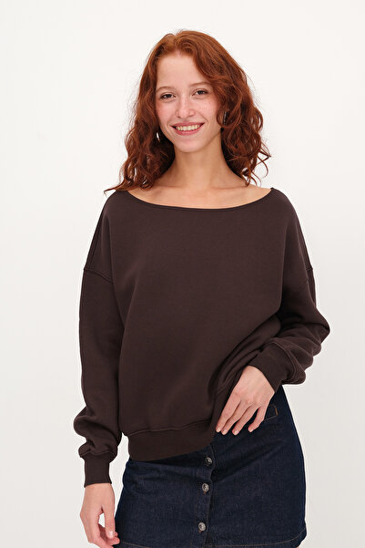 Addax Kayak Neckline Embellished Sweatshirt S1826