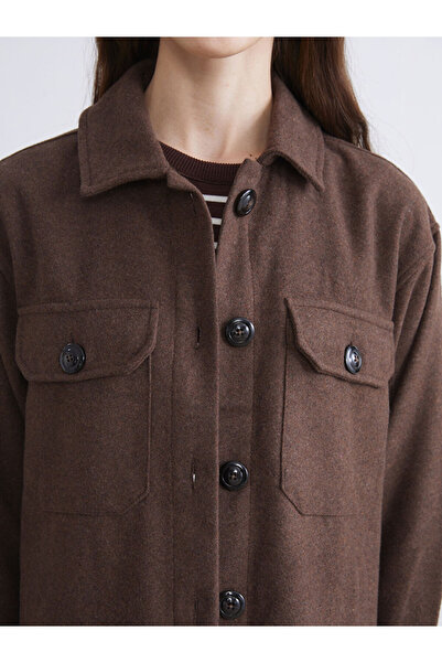 LC Waikiki Brown Oversize Women's Lumberjack Shirt Jacket