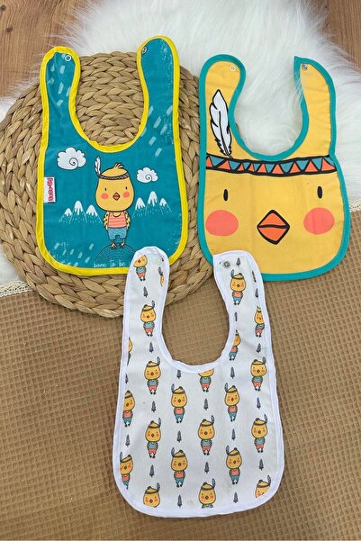 BEBENAZ alezli sıvı geçirmez leke tutmaz çıtçıtlı CİVCİV desen 3'lü bebek mam...