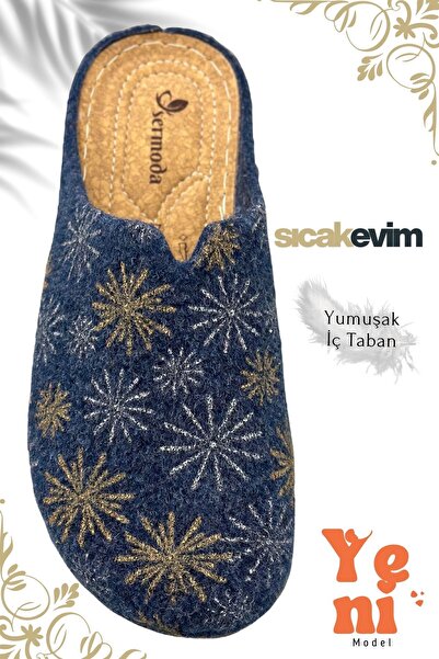 Moda Anna Kadın Ev Terliği – Poli Taban Hafif Tabanlı Sıcak Tutan Ev Terliği Lacivert