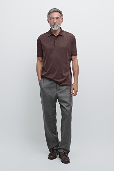 Massimo Dutti Kısa kollu yün karışımlı polo yaka t-shirt