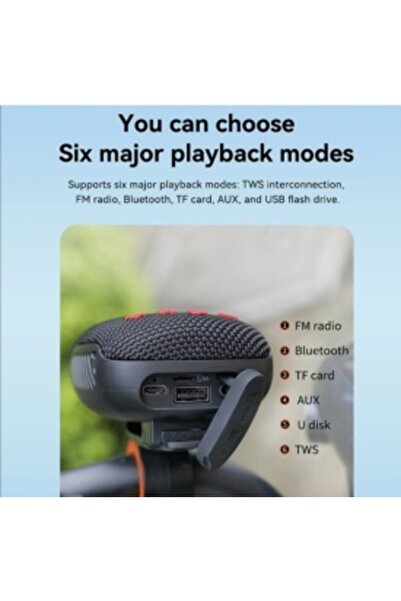 DELUXETUNING Portable Bluetooth speaker with radio, memory card slot, USB AUX and support for bike, motorcycle, b