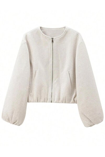 nidistore Women's Balloon Sleeve Cashmere Bomber Jacket