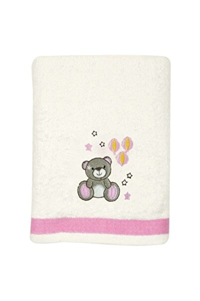 SHOPIENS Prosop de bumbac pentru bebeluși, ecru, roz, brodat cu ursuleți, 105...