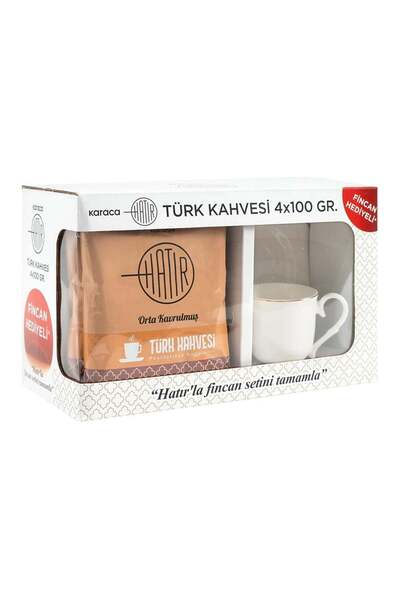 Karaca Hatır Orta Kavrulmuş Bol Köpüklü Türk Kahvesi 4 x 100g Fincan Hediyeli