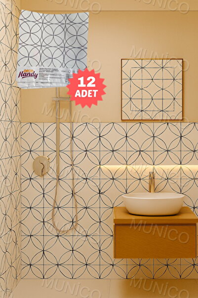 Munico 12 Adet 30x30cm Geometrik Modern Su Geçirmez Duvar Çıkartmaları Kendinden Yapışkan Fayans Etiket