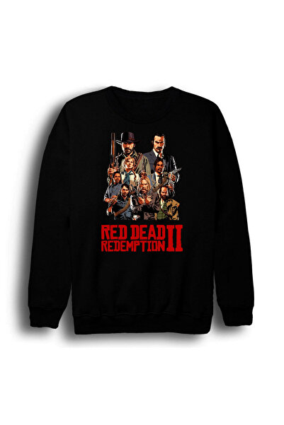 fame-stoned Red Dead Redemption 2 - Hanorac negru unisex, 100% bumbac, cu gât crew, cu imprimeu pentru jocuri