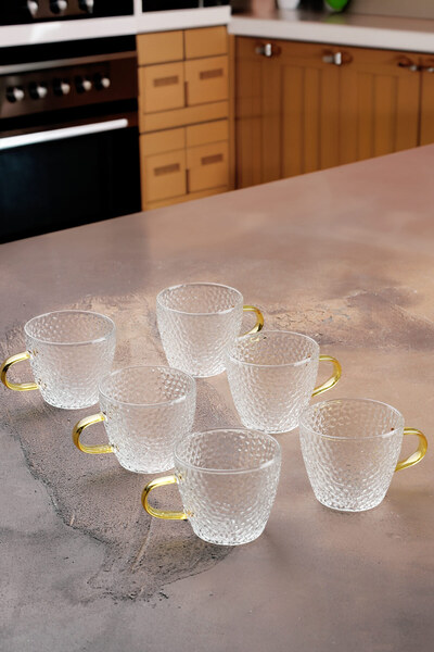 Bev Kitchen Glass 6-Piece Embossed Patterned 110 ml Mug 6 cm