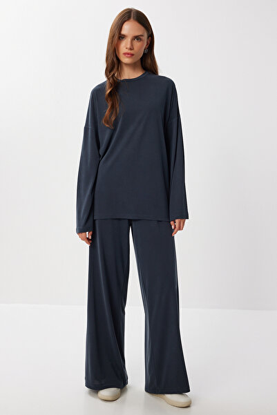 Lovelyİstanbul Basic Soft Modal Top and Bottom Set Lub0244 Anthracite