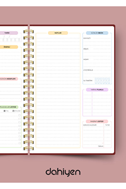 Dahiyen A5 Spiral Linen Undated Planner Agenda - Burgundy Hard Cover