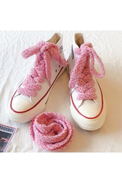 KESNUP Set of 2 fluffy plush shoelaces, width 1 cm, length 120 cm, Pink / Red