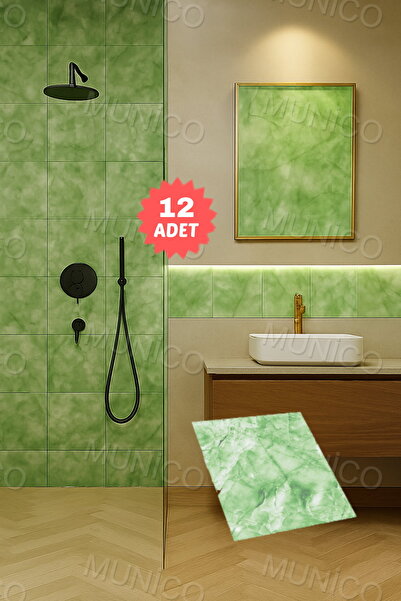 Munico 12 Adet 30 Cm Yeşil Banyo Mutfak Yer Döşeme 30x30 Fayans Gerçekçi Mermer Kaplaması Kaliteli
