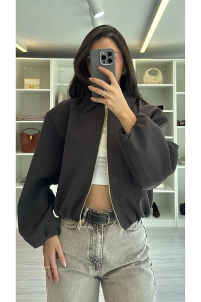 My Blog Σκούρο καφέ Bomber Crop Jacket - 9616