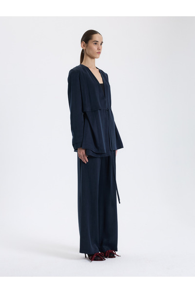 BAQA Navy Blue Minimal Belted Jacket