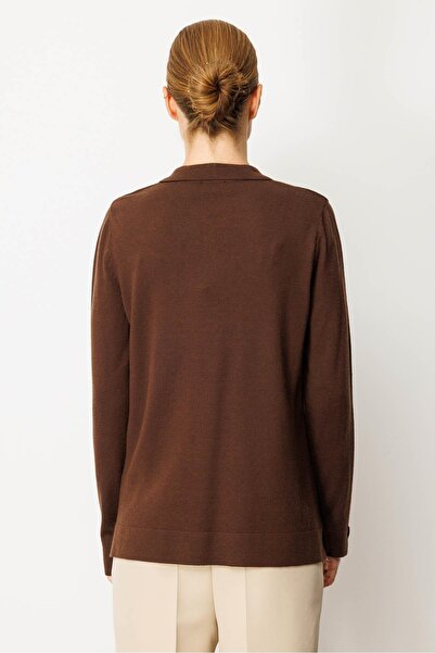 Desen Triko Women's Polo Neck Blouse with Buttoned Sleeves M.Brown