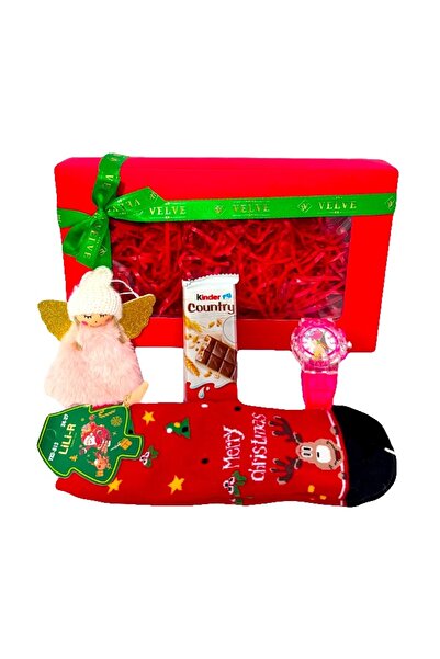 velve Pachet Secret Santa cu decoratiune brad, ceas si sosete pentru copii, c...