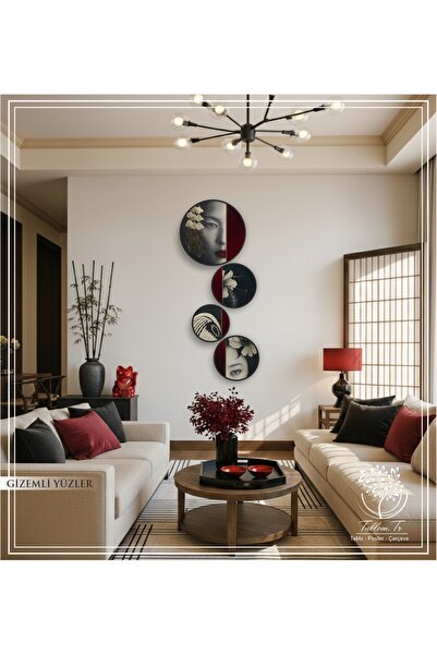 Tablomtr Gizemli Yüzler - Dijital Baskılı Siyah Yuvarlak Metal Çerçeveli Gerç...