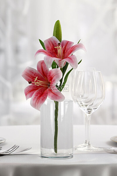 Yapay Çiçek Deposu Yapay Çiçek Lüx 2li Dal Islak Zambak 40 cm Fuşya