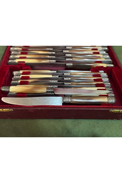 tayfuntufan antika koleksiyon 24-Piece French Knife Set with Horn Handle