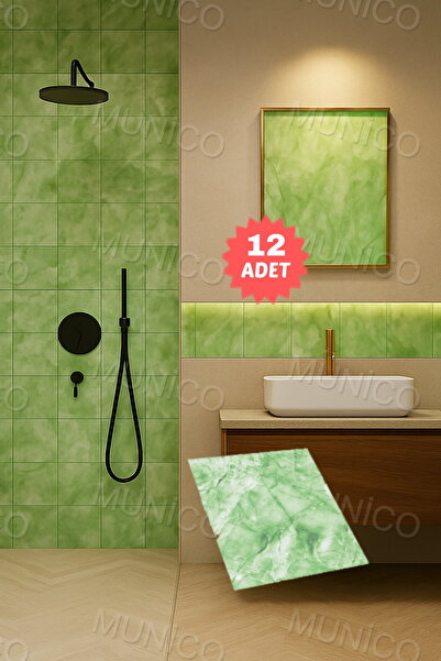 Munico 12 Adet 30 Cm Yeşil Banyo Mutfak Yer Döşeme 30x30 Fayans Gerçekçi Mermer Kaplaması Kaliteli