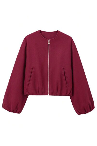 nidistore Women's Balloon Sleeve Cashmere Bomber Jacket