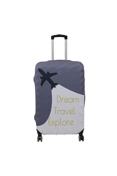 SHOPIENS Husă elastică de protecție pentru bagaje și valize Shopiens®, alb-gr...