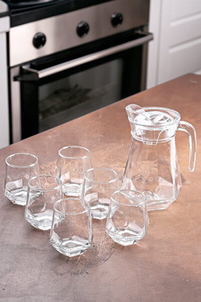 Bev Kitchen Cam 7 Parça Su Takımı Sürahi ve 6 Adet Bardak Seti