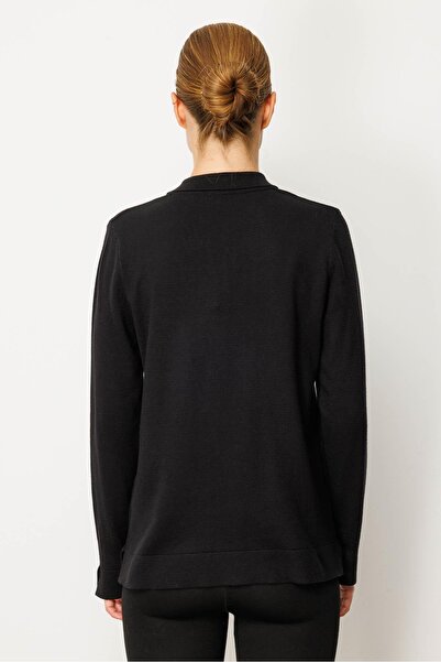 Desen Triko Women's Polo Neck Collar and Buttoned Sleeves Blouse Black