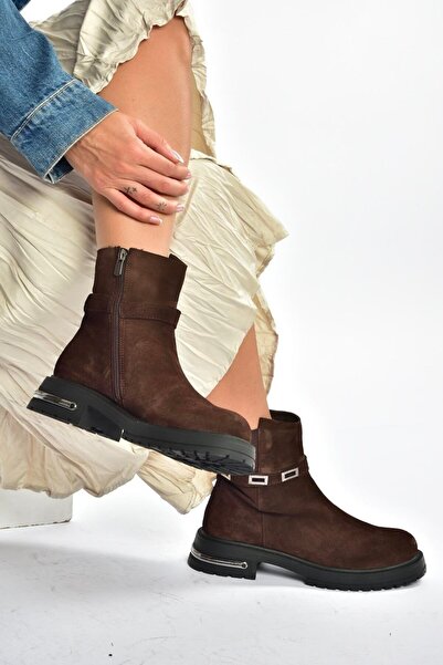 Fox Shoes V555575602 Kahverengi Hakiki Deri Süet Comfort Ortopedik Taban Kadın Bot