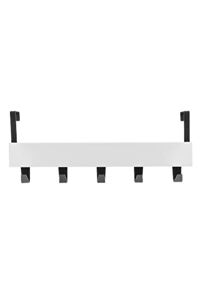 SHOPIENS Cuier pentru usa cu 5 carlige Shopiens® din lemn si metal, alb, 38x7...