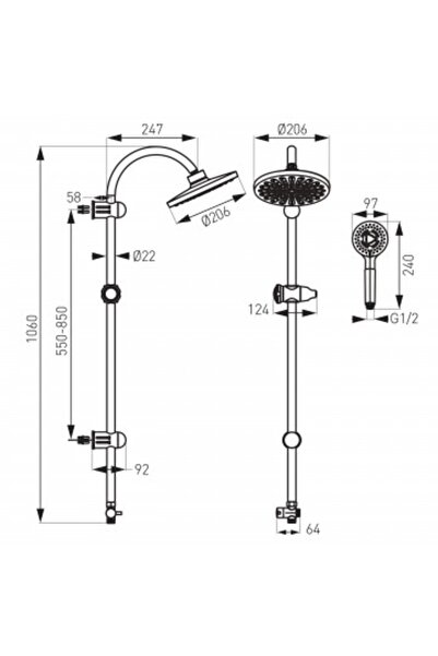 FERRO 2 in 1 Package Rondo shower column, with Algeo Matte Black shower mixer, Matte Black shower bar set